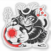 Artistieke Samurai Kat Voetbal Voor Laptops & Auto Sticker (Voorkant)