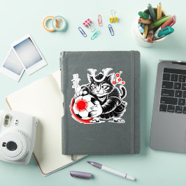 Artistieke Samurai Kat Voetbal Voor Laptops & Auto Sticker