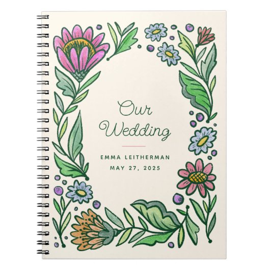 Artistieke Scandinavische Floral Wedding Planning Notitieboek (Voorkant)