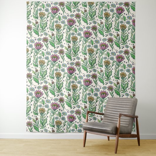 Artistieke Scandinavische folksy bloemenfoto achte Wandkleed (In situ)