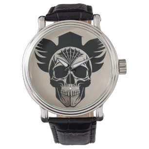 Artistieke Schedel Met Vleugels en Abstract Geomet Horloge