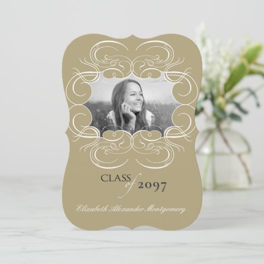 Artistieke scrollers Lijst Foto Graduy Party Kaart (Staand voorkant)
