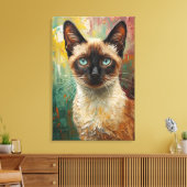 Artistieke Siamese kat portret levendige olieverfs Canvas Afdruk (Insitu (Woonkamer))
