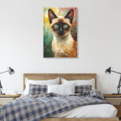Artistieke Siamese kat portret levendige olieverfs Canvas Afdruk (Insitu (Slaapkamer))