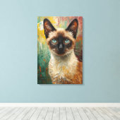 Artistieke Siamese kat portret levendige olieverfs Canvas Afdruk (Insitu (Houten vloer))