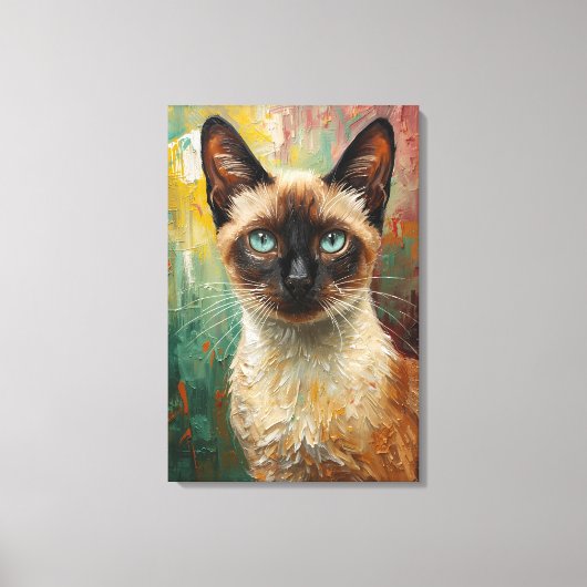 Artistieke Siamese kat portret levendige olieverfs Canvas Afdruk (Voorkant)