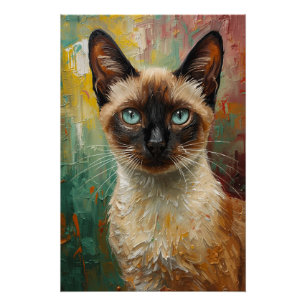 Artistieke Siamese kat portret levendige olieverfs Perfect Poster
