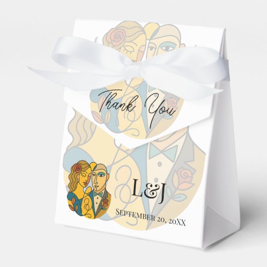 Artistieke silhouet bestemming bruiloft moderne ku bedankdoosjes (Voorkant Zijde)