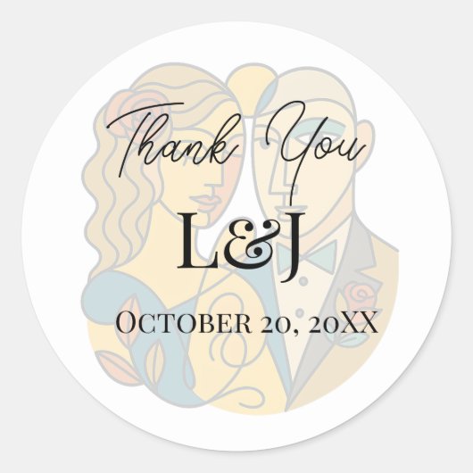 Artistieke silhouet bestemming bruiloft moderne ku ronde sticker (Voorkant)