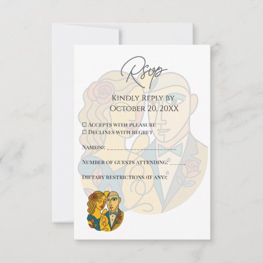 Artistieke silhouet bestemming bruiloft moderne ku RSVP kaartje (Voorkant)