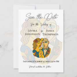 Artistieke silhouet bestemming bruiloft moderne ku save the date