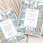 Artistieke Sitges Spanje Tegel Waterverf bruiloft Kaart