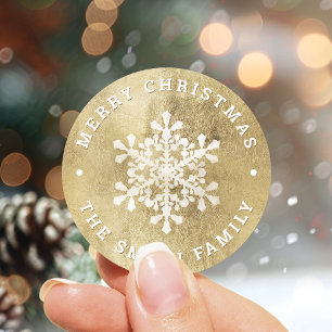 Artistieke sneeuwvlokken voor kerstmis ronde sticker