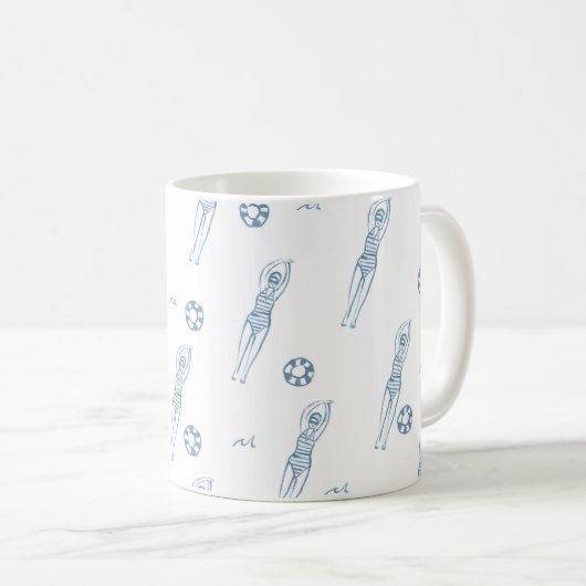 Artistieke snychro-zwemteam meisjes blauw patroon koffiemok (Voorkant rechts)