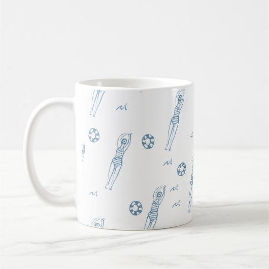 Artistieke snychro-zwemteam meisjes blauw patroon koffiemok (Links)