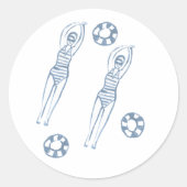 Artistieke snychro-zwemteam meisjes blauw patroon ronde sticker (Voorkant)