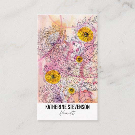 Artistieke Soft Waterverf Gradient Line Art Floris Visitekaartje (Voorkant)