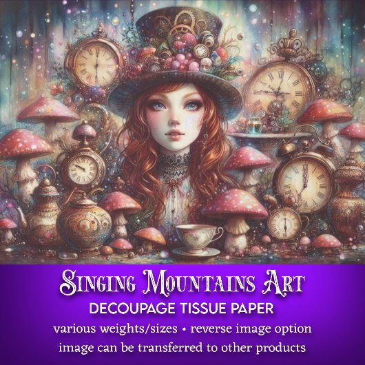 Artistieke Steampunk Waterverf Alice Decoupage Tissuepapier