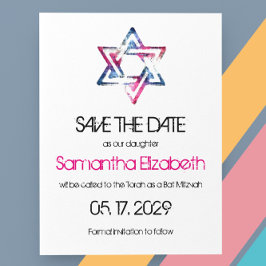 Artistieke ster van David Bar Bat Mitswa Save The  Aankondigingskaart