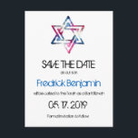 Artistieke ster van David Bar Bat Mitswa Save The  Aankondigingskaart<br><div class="desc">De Davidster in roze en blauwe tinten in een grungy textuur is afgedrukt op Bar & Bat Mitswa, behalve de datum briefkaarten. Voor je zoon of dochter. Alle standaardtekst (voorbeeldinformatie) kan volledig worden aangepast met uw eigen formuleringen en u kunt ook de lettertypen, groottes en kleuren van de tekst wijzigen....</div>