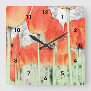 artistieke stijl rode tulp bloemen. bloem tuin vierkante klok