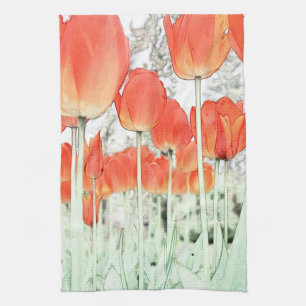 artistieke stijl rode tulp bloemen. bloementuin theedoek
