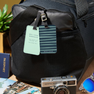 Artistieke strepen Navy blauw en turquoise monogra Bagagelabel
