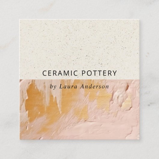 Artistieke Struik Roze Gold Oil Paint Keramische T Vierkante Visitekaartje (Voorkant)