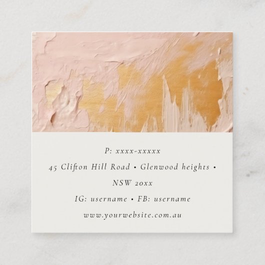 Artistieke Struik Roze Gold Oil Paint Keramische T Vierkante Visitekaartje (Achterkant)