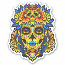 Artistieke suiker schedel illustratie ontwerp sticker