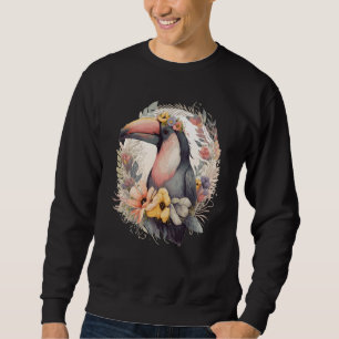 Artistieke Toekan Tropische Vogel Bloemen Kroon Hu Trui