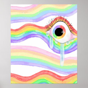 Artistieke trippy regenboogoog met scheur poster