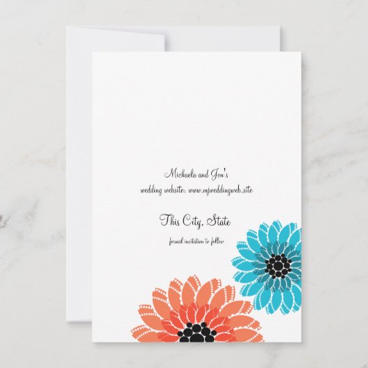 Artistieke tuin Koraal en Blauw Save the Date (Achterkant)