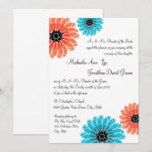 Artistieke tuin koraal en blauwe bruiloft kaart (Voorkant / Achterkant)