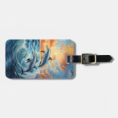 Artistieke Twee Jumping Dolfijnen Sunset Ocean Bagagelabel (Voorkant horizontaal)