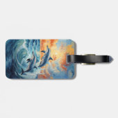 Artistieke Twee Jumping Dolfijnen Sunset Ocean Bagagelabel (Achterkant horizontaal)