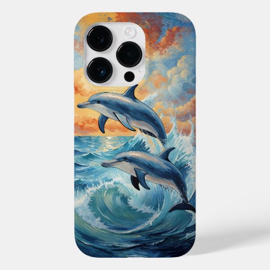 Artistieke Twee Jumping Dolfijnen Sunset Ocean Case-Mate iPhone Case (Achterkant)