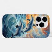 Artistieke Twee Jumping Dolfijnen Sunset Ocean Case-Mate iPhone Case (Achterkant (horizontaal))