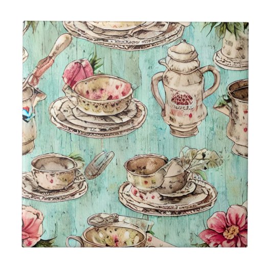 Artistieke unieke handgetekende antiek keuken tegeltje (Voorkant)