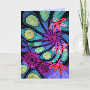 Artistieke Verjaardagskaart met fantasie bloemen & Kaart