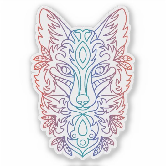 Artistieke verloopkleur wolfengezicht sticker (Voorkant)
