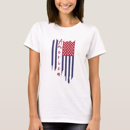 Artistieke verticale Amerikaanse vlag T-shirt (Voorkant)