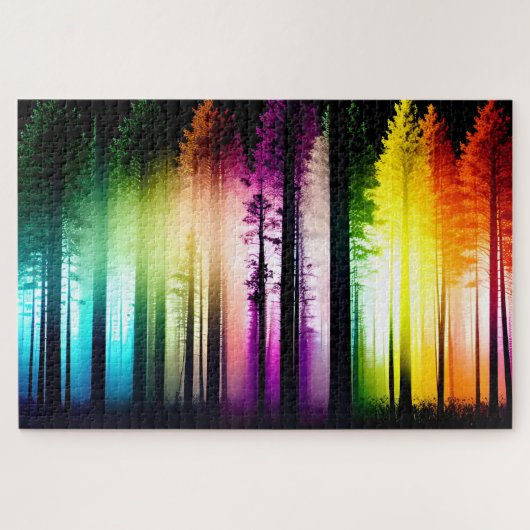 Artistieke Vibrant Rainbow Forest Silhouet Bomen Legpuzzel (Horizontaal)