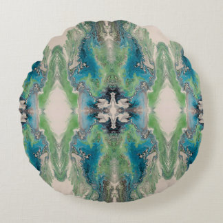 Artistieke vloeibare abstract in aqua en groen rond kussen