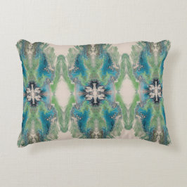Artistieke Vloeibare Abstract in Aqua & Groen Accent Kussen