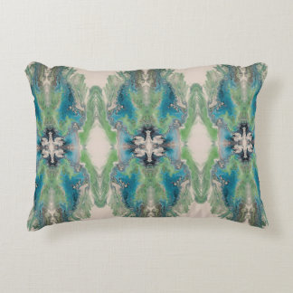 Artistieke Vloeibare Abstract in Aqua & Groen Accent Kussen