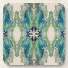 Artistieke Vloeibare Abstract in Aqua & Groen Bier Onderzetter