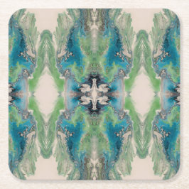 Artistieke vloeibare abstractie in aqua en groen kartonnen onderzetters
