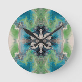 Artistieke vloeibare abstractie in aqua en groen ronde klok