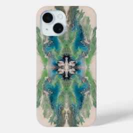 Artistieke vloeiende abstract in aqua en groen iPhone 15 case
